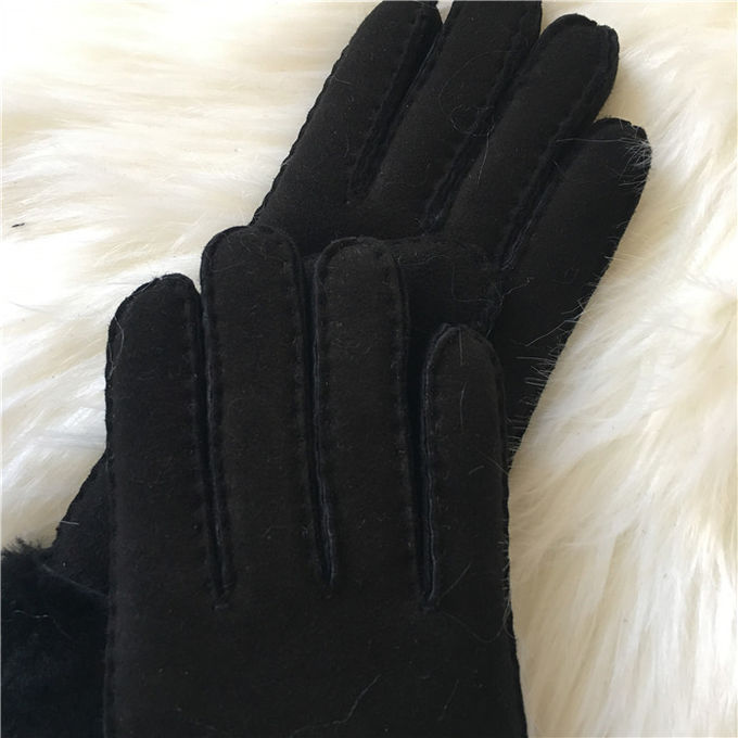 Дамы чернят овчины стороны перчаток зимы Ламбскин Шеарлинг перчатку двойной кожаную
