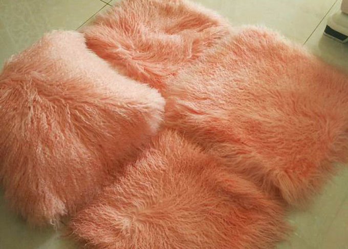 Неподдельный монгольский квадрат подушки хода 45км меха овечки овчины волос меха 100% розовый длинный